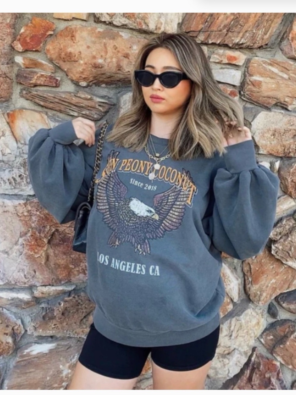 Los Angeles Gray Graphic Crewneck Oversized Sweatshirt